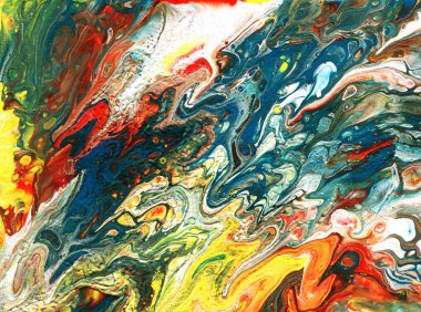 Akrilik akıyor. Rengarenk bir geçmişi var. El çizimi illüstrasyon. 