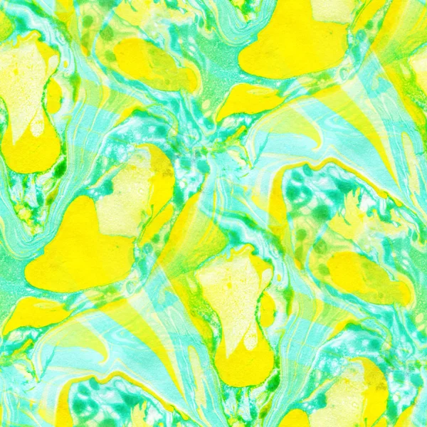 Abstract Seamless Pattern Yellow Turquoise Watercolor Spots Hand Drawn Illustration — Stock Photo, Image