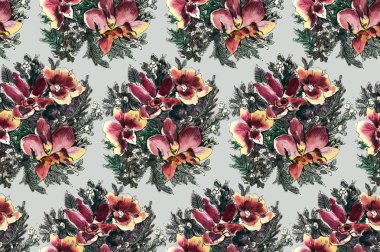 Suluboya çiçekler ile Dikişsiz desen. Orkide. El çizimi. 