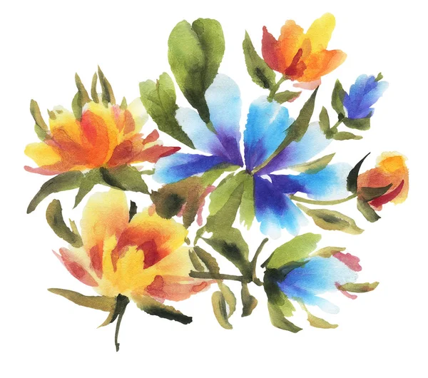 Aquarellblumen Isoliert Auf Weißem Hintergrund Handgezeichnete Illustration — Stockfoto