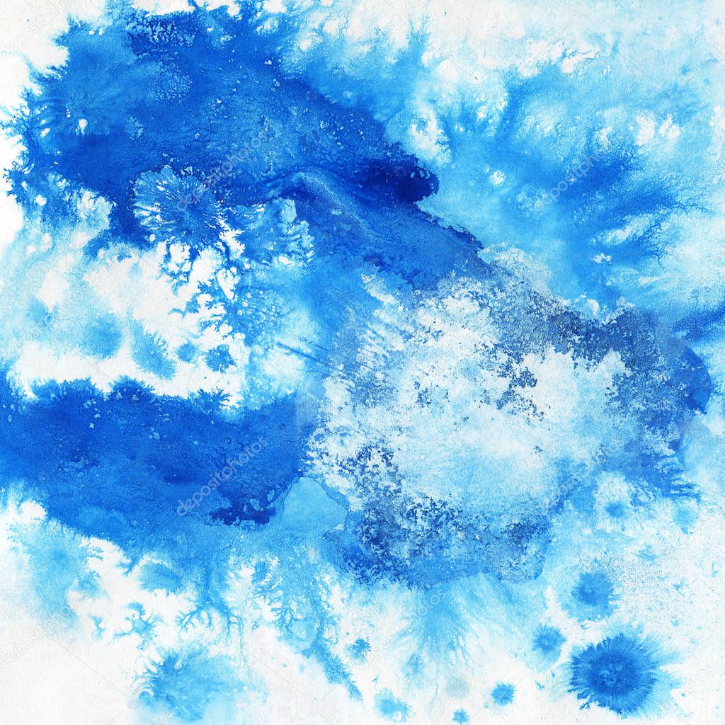 Blue and white  acrylic background. Hand-drawn illustration. 