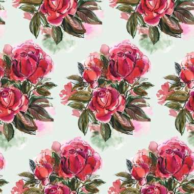 Suluboya çiçekli kusursuz desen. El çizimi illüstrasyon. 