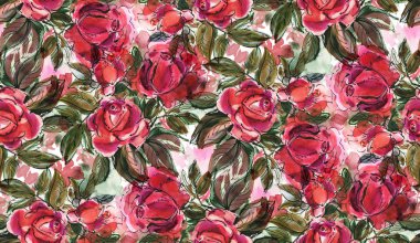 Suluboya çiçekli kusursuz desen. El çizimi illüstrasyon. 