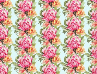 Suluboya çiçekli kusursuz desen. El çizimi illüstrasyon. 