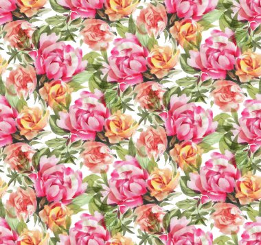 Suluboya çiçekli kusursuz desen. El çizimi illüstrasyon. 