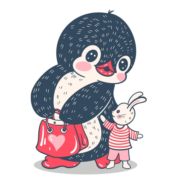 冬天的例证 有趣的卡通企鹅 — 图库矢量图片