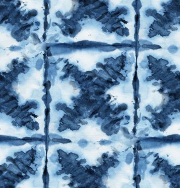 Beyaz ipeğin üzerindeki çivit rengi kusursuz kravat boyası deseni. El boyası kumaşlar - nodüler batik. Shibori boyaması.. 