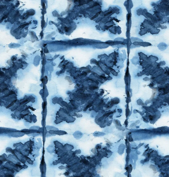 Naadloze Tie Dye Patroon Van Indigo Kleur Witte Zijde Handschilderstoffen — Stockfoto