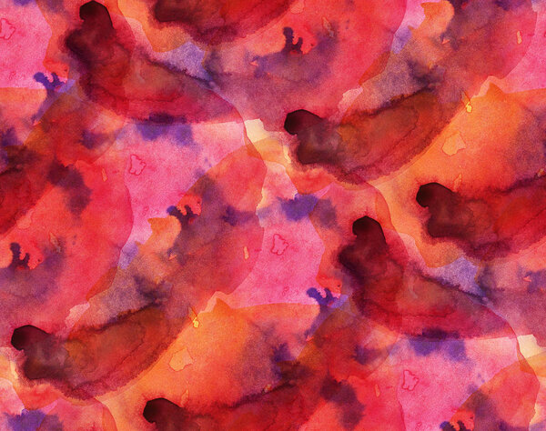 Абстрактный бесшовный рисунок с красными акварельными пятнами. Ручная иллюстрация.