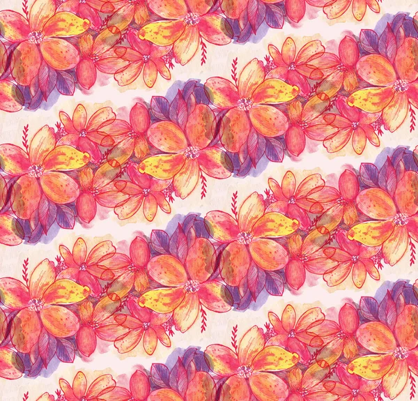 Απρόσκοπτη Μοτίβο Λουλούδια Ακουαρέλας Χειροποίητη Απεικόνιση — Φωτογραφία Αρχείου