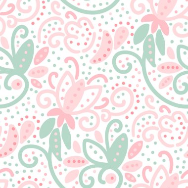 Kusursuz desenli, karalama tarzında çiçekler. Vektör illüstrasyonu. 