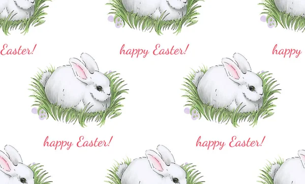 Bezproblémový Vzor Velikonočním Zajíčkem Kreslím Značkami Ručně Kreslená Ilustrace — Stock fotografie