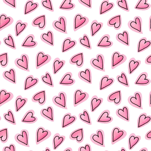 Seamless Pattern Hearts Doodle Style Hand Drawn Illustration — Stock Photo, Image