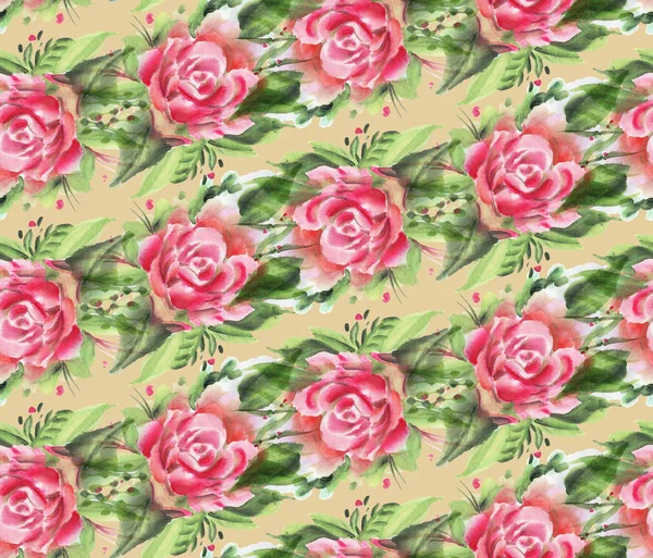 수채화 장미와 완벽 한 패턴 — 스톡 사진