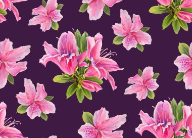 Suluboya çiçekli kusursuz desen. Rododendronlar. El çizimi illüstrasyon. 