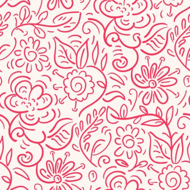 Kusursuz desenli, karalama tarzında çiçekler. Vektör illüstrasyonu. 