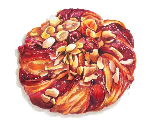 Bun Třešňovou Marmeládou Ořechy Kreslení Značkami — Stock fotografie
