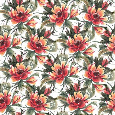 Suluboya çiçekli kusursuz desen. El çizimi illüstrasyon. 