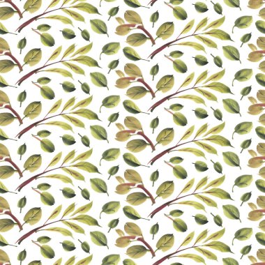 Suluboya yapraklı kusursuz desen. El çizimi illüstrasyon. 