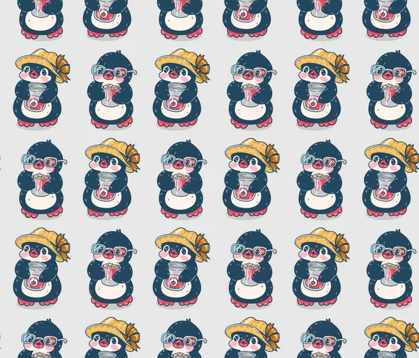 Απρόσκοπτη Μοτίβο Χαριτωμένους Πιγκουίνους Εικονογράφηση Διανύσματος — Διανυσματικό Αρχείο