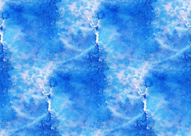 Mavi suluboya lekeli, soyut, pürüzsüz desen. El çizimi illüstrasyon.