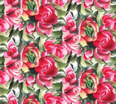 Suluboya çiçekli kusursuz desen. El çizimi illüstrasyon. 