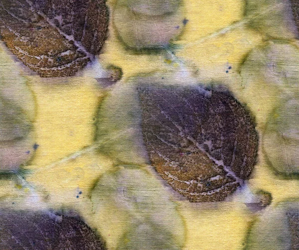 Бесшовный Ботанический Отпечаток Отпечатками Листьев Натуральном Шелке Ручная Иллюстрация — стоковое фото
