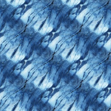 Beyaz ipeğin üzerindeki çivit rengi kusursuz kravat boyası deseni. El boyası kumaşlar - nodüler batik. Shibori boyaması.. 