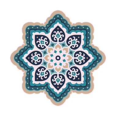 Beyaz arkaplanda çok renkli mandala izole edilmiş. Elle çizilmiş illüstrasyon. Vektör.