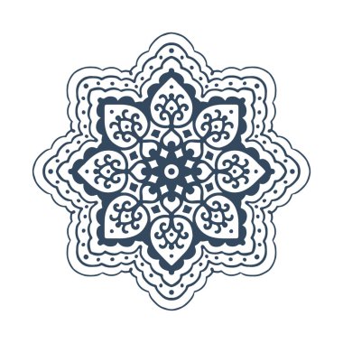 Tek renkli mandala beyaz arka planda izole edilmiş. Elle çizilmiş illüstrasyon. Vektör.