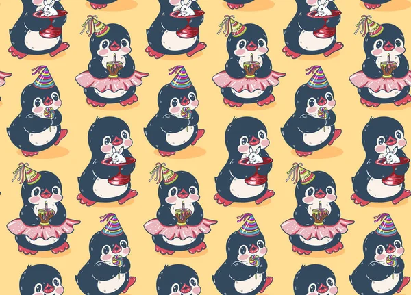 Modello Senza Cuciture Con Simpatici Pinguini Illustrazione Disegnata Mano Vettore — Vettoriale Stock