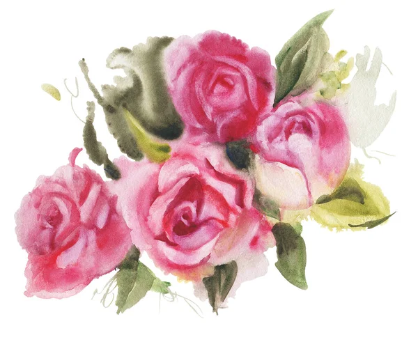 Красные Розы Акварелью Изолированы Белом Фоне Ручная Иллюстрация — стоковое фото
