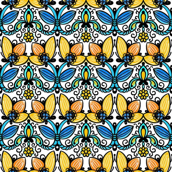 Multicolor seamless pattern in Oriental style.  Hand-drawn illustration.