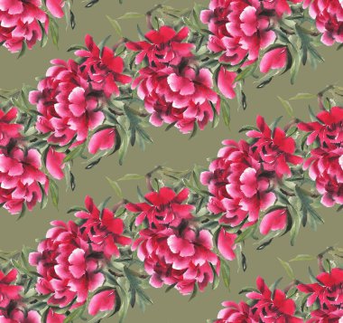 Suluboya çiçekli kusursuz desen. Şakayıklar. El çizimi illüstrasyon. 