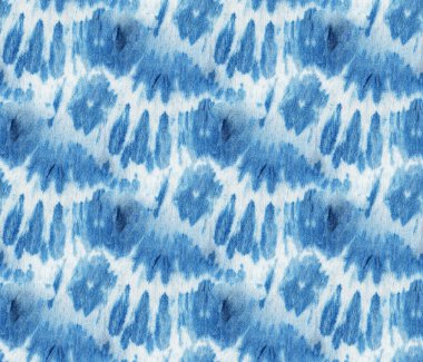 Beyaz ipeğin üzerindeki çivit rengi kusursuz kravat boyası deseni. El boyası kumaşlar - nodüler batik. Shibori boyaması.. 