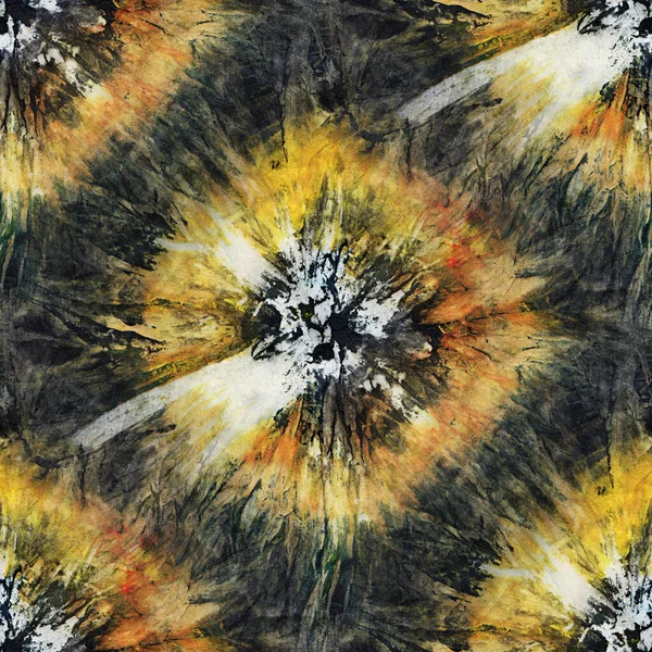 Modello Senza Cuciture Tie Dye Colore Nero Giallo Seta Bianca — Foto Stock