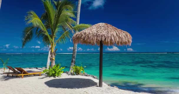 Dos sillas de playa bajo paraguas — Vídeos de Stock