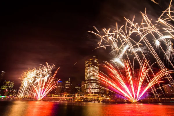 Colorful fireworks over night sky in Southbank — Stock Photo, Image