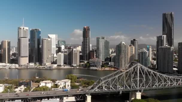 Brisbane Cidade Com Cbd Story Bridge Drone Aéreo Vista Panorâmica — Vídeo de Stock
