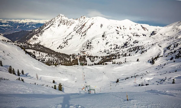 Śnieżne Szczyty Ośrodek Narciarski Planneralm Zimą Alpy Austriackie — Zdjęcie stockowe