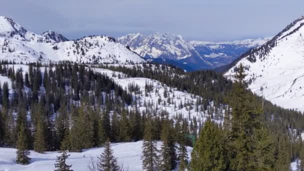 Snöiga Toppar Planneralm Skidort Vintern Österrikiska Alperna — Stockvideo