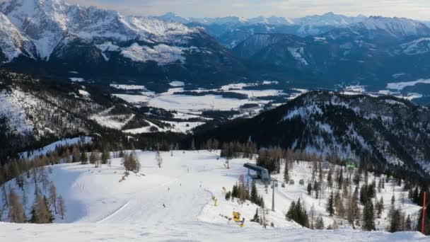 Tauplitz Alm Rakousko Února2020 Lyžařské Středisko Tauplitz Alpy Zimě Oblíbeným — Stock video