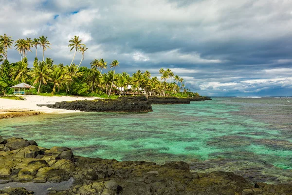 Tropisk Strand Södra Sidan Samoa Island Med Kokospalmer — Stockfoto