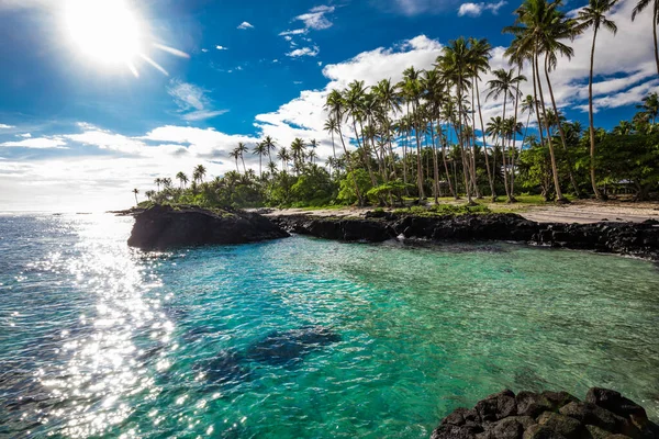 Playa Tropical Lado Sur Isla Samoa Con Palmeras Coco —  Fotos de Stock