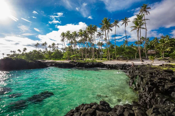 Playa Tropical Lado Sur Isla Samoa Con Palmeras Coco —  Fotos de Stock