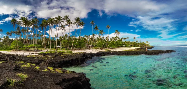 Tropikalna Plaża Południowej Stronie Wyspy Samoa Palmami Kokosowymi — Zdjęcie stockowe