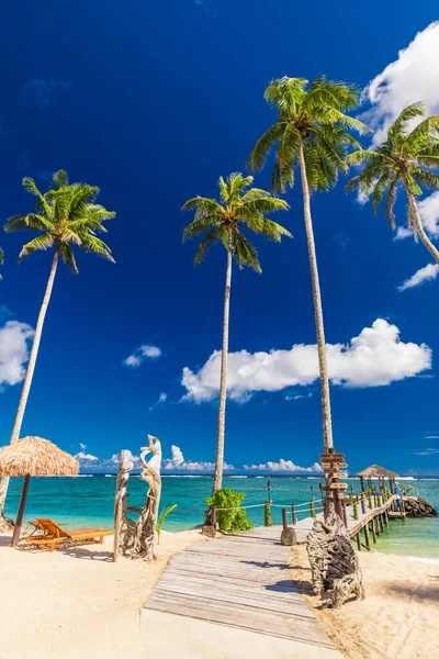 Praia Tropical Vibrante Com Palmeiras Upolu Samoa — Fotografia de Stock