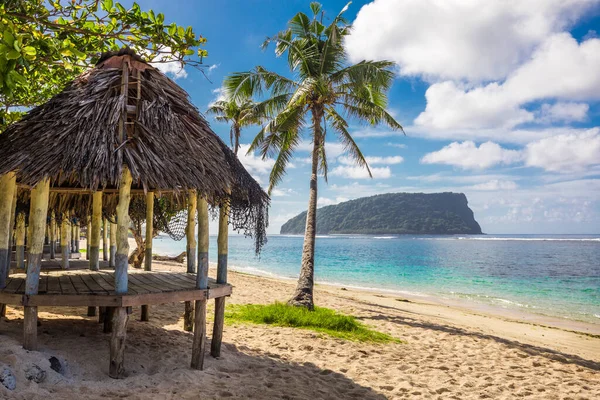 Praia Lalomanu Com Cabanas Abertas Chamadas Fales Lado Sul Ilha — Fotografia de Stock