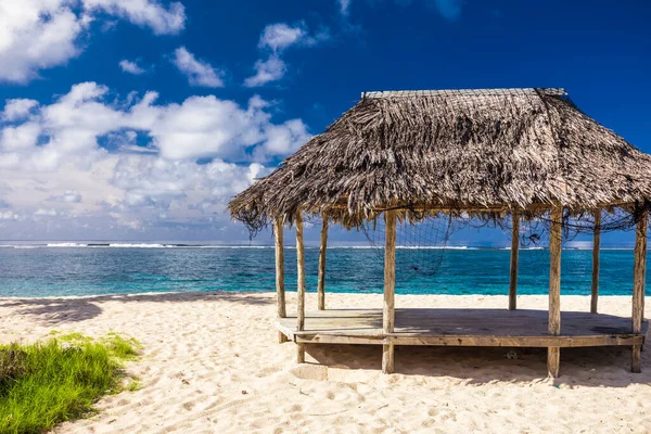 Playa Lalomanu Con Cabañas Abiertas Llamadas Fales Lado Sur Isla — Foto de Stock