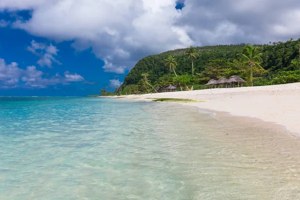 Trópusi Strand Samoa Sziget Déli Oldalán Kókuszpálmafákkal — Stock Fotó